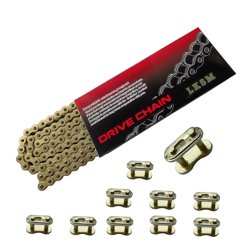 LUSM 420 Motorcycle Chain Gold 132 Link Standard Roller Chain with 10 Connecting Master Link for 100cc 110cc 125cc Dirt Pit Bike ATV Quad Go Kart Mini Bike Scooter - Image 5